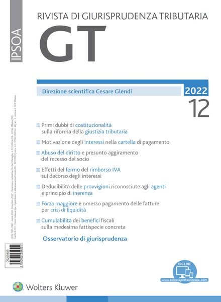 GT Rivista di Giurisprudenza Tributaria – Dicembre 2022 Cover