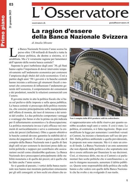 L’Osservatore – 21 gennaio 2023 Cover