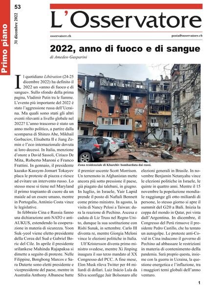 L’Osservatore – 31 dicembre 2022 Cover