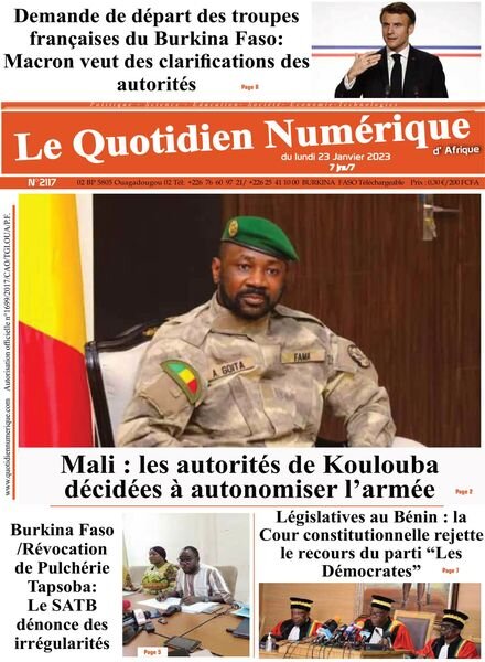 Quotidien Numerique d’Afrique – 23 janvier 2023 Cover