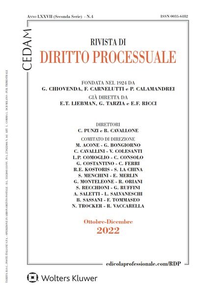 Rivista di Diritto Processuale – Dicembre 2022 Cover