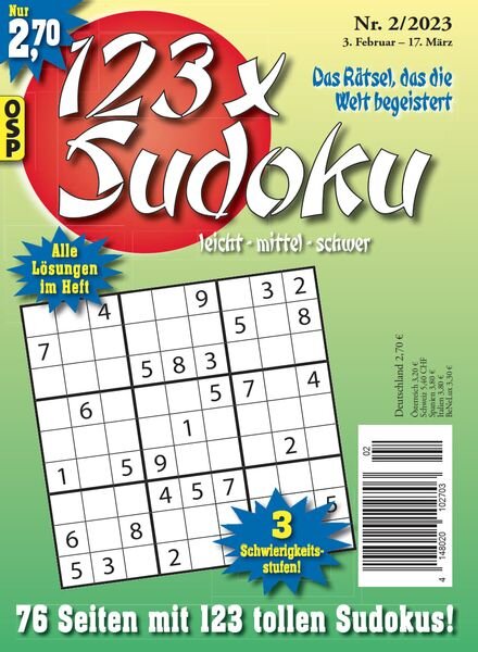 123 x Sudoku – Nr 2 2023 Cover
