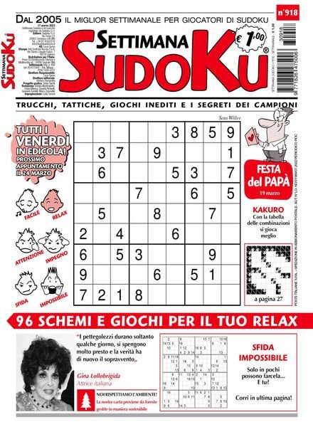 Settimana Sudoku – 15 marzo 2023 Cover