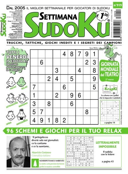 Settimana Sudoku – 22 marzo 2023 Cover