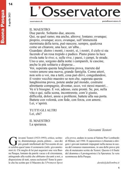 L’Osservatore – 08 aprile 2023 Cover