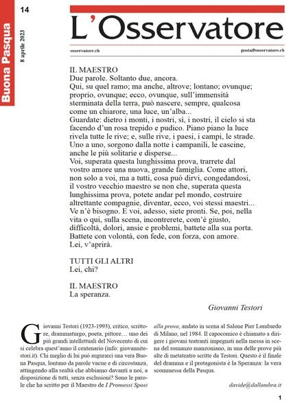 L’Osservatore – 8 Aprile 2023 Cover