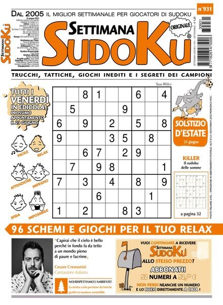 Settimana Sudoku – 14 giugno 2023 Cover