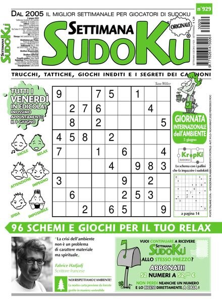 Settimana Sudoku – 31 maggio 2023 Cover