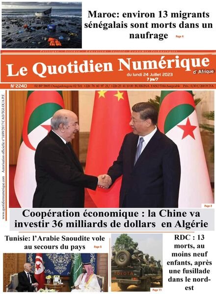 Quotidien Numerique d’Afrique – 24 juillet 2023 Cover