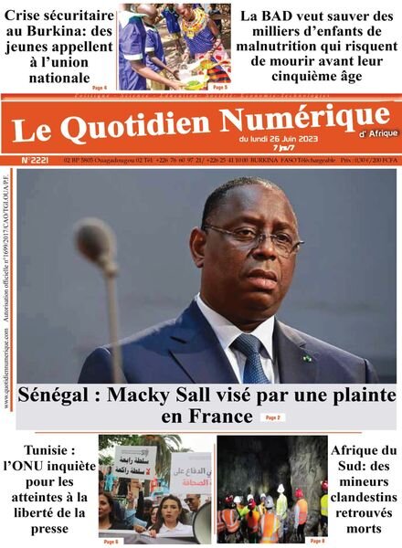 Quotidien Numerique d’Afrique – 26 juin 2023 Cover