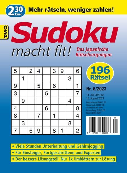 Sudoku macht fit – Nr 6 2023 Cover