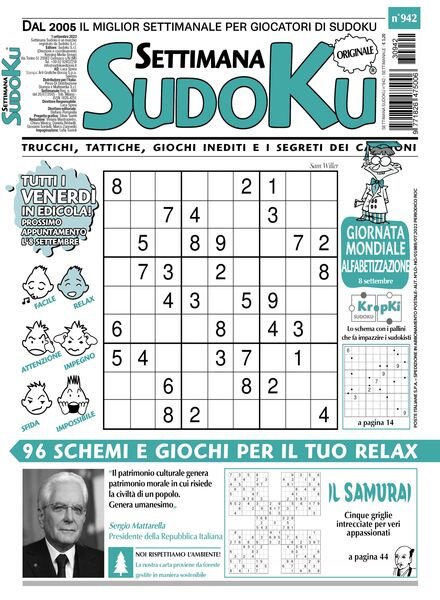 Settimana Sudoku – 1 Settembre 2023 Cover