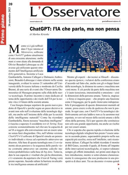 L’Osservatore – 30 Settembre 2023 Cover