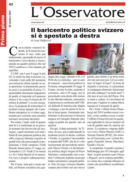 L’Osservatore – 28 Ottobre 2023 Cover
