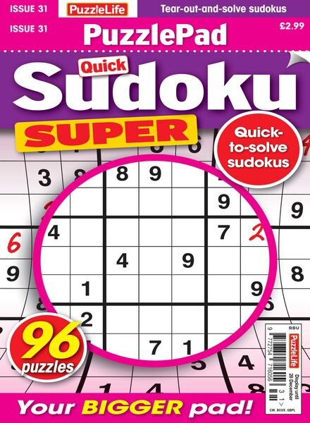 PuzzleLife PuzzlePad Sudoku Super – November 2023 Cover