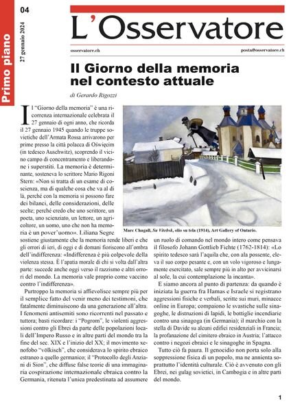 L’Osservatore – 27 Gennaio 2024 Cover