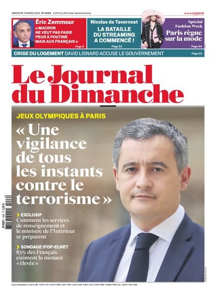 Le Journal du dimanche – 10 Mars 2024 Cover