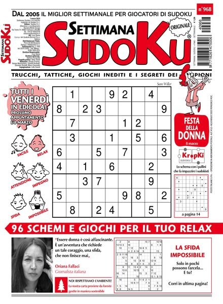 Settimana Sudoku – 1 Marzo 2024 Cover