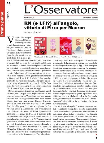 L’Osservatore – 13 Luglio 2024 Cover