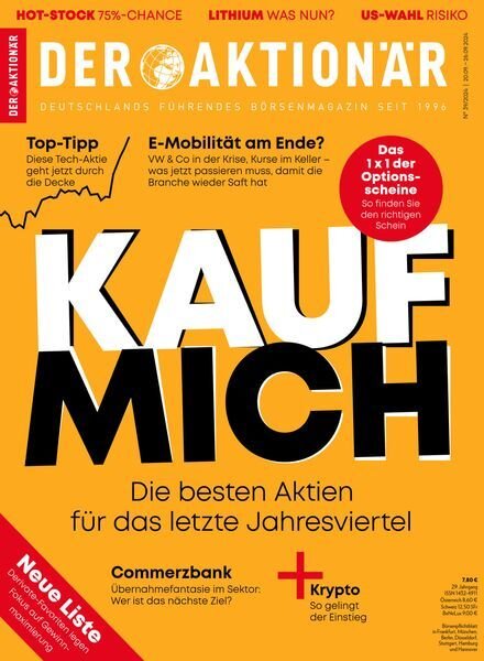 Der Aktionar – 20 September 2024 Cover