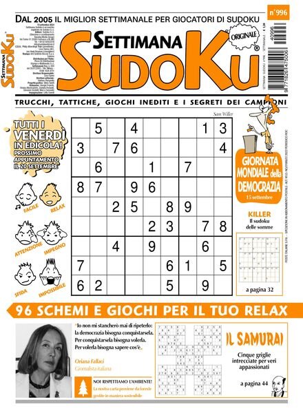 Settimana Sudoku – 13 Settembre 2024 Cover