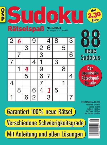 Sudoku Ratselspass – Nr 8 2024 Cover