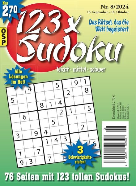 123 x Sudoku – Nr 8 2024 Cover