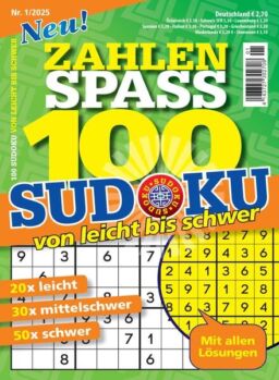 100 Sudoku von leicht bis schwer – Februar 2025