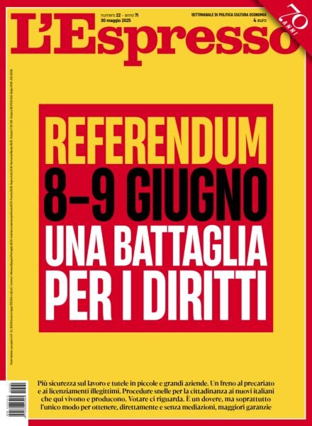 L’Espresso – 30 Maggio 2025 Cover