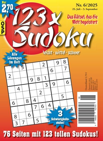 123 x Sudoku – N 6 2025 Cover