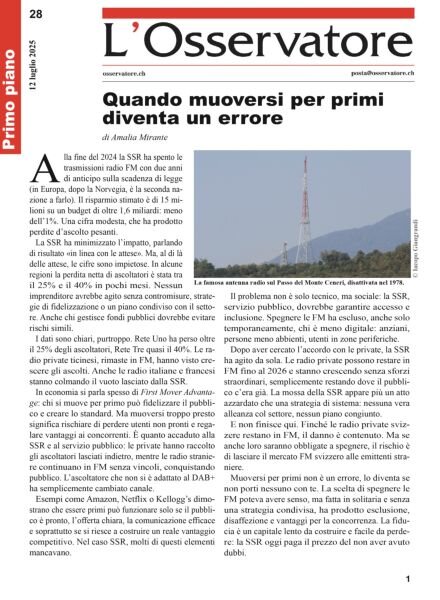 L’Osservatore – 12 Luglio 2025 Cover