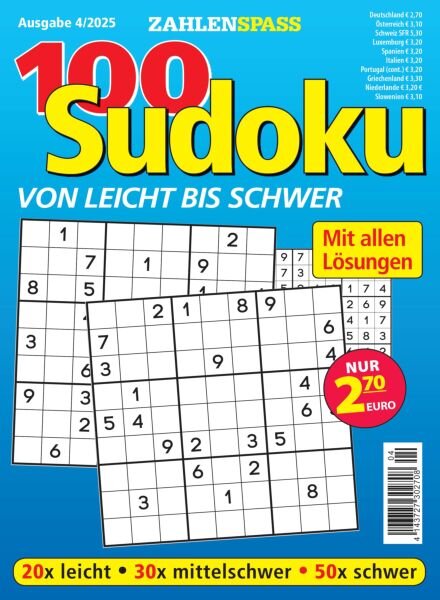 100 Sudoku von leicht bis schwer – August 2025 Cover