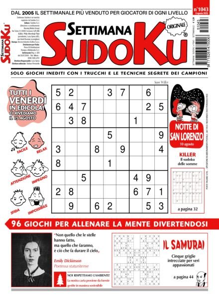 Settimana Sudoku – 8 Agosto 2025 Cover