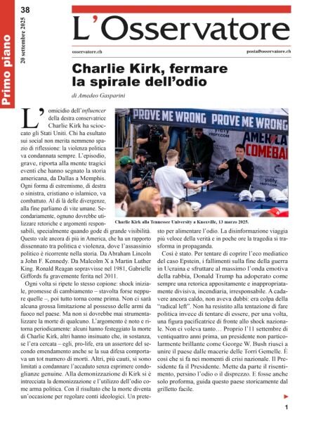 L’Osservatore – 20 Settembre 2025 Cover