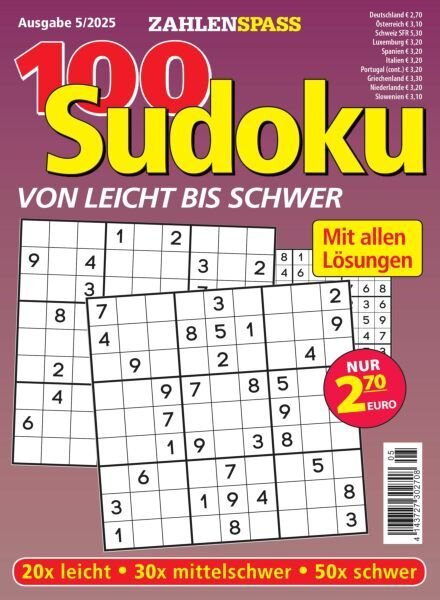 100 Sudoku von leicht bis schwer – Oktober 2025 Cover