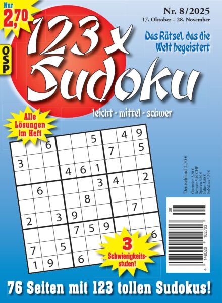123 x Sudoku – Nr 8 2025 Cover