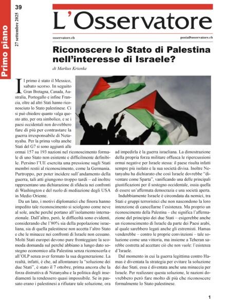 L’Osservatore – 27 Settembre 2025 Cover