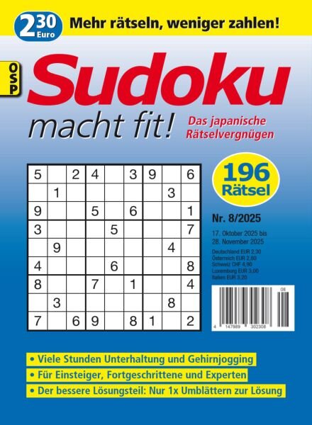 Sudoku macht fit – Nr 8 2025 Cover
