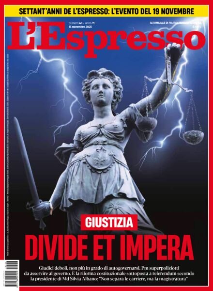 L’Espresso – 14 Novembre 2025 Cover