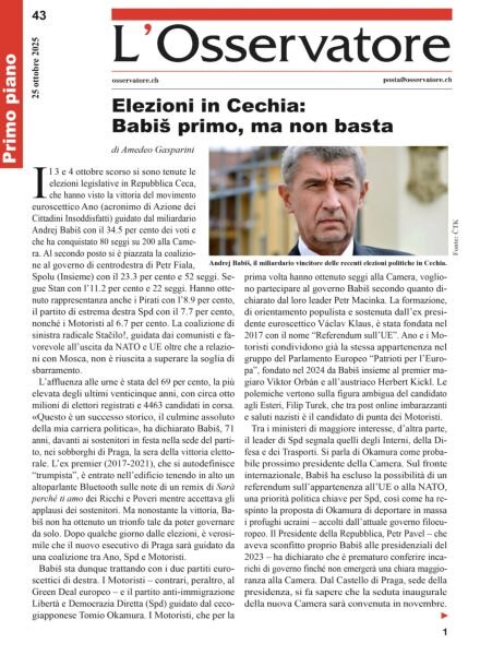 L’Osservatore – 25 Ottobre 2025 Cover