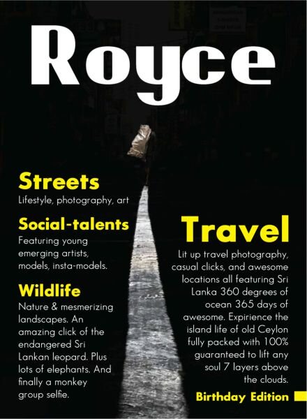 Royce Magazine – Issue 1 Birthday Edition 2025 Cover
