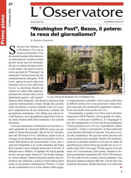 L’Osservatore – 14 Febbraio 2026 Cover