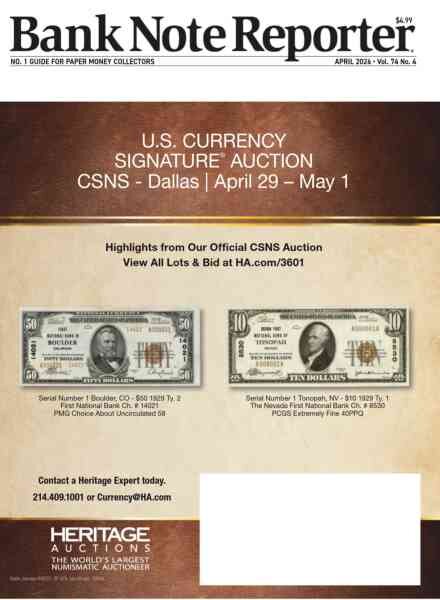 Bank Note Reporter – April 2026 Cover