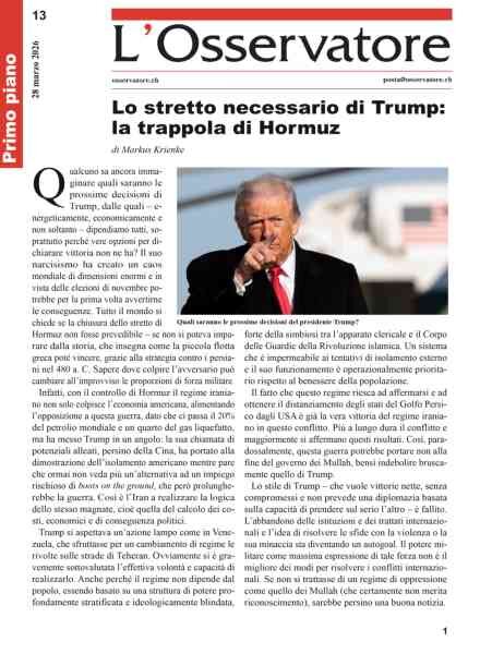 L’Osservatore – 28 Marzo 2026 Cover