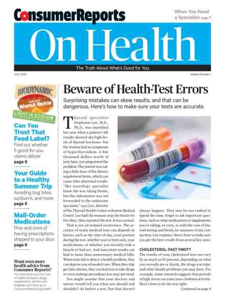 Consumer Reports on Health – July 2016 Cover