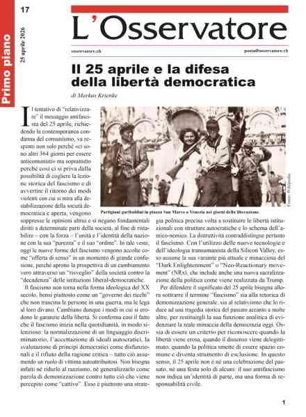 L’Osservatore – 25 Aprile 2026 Cover