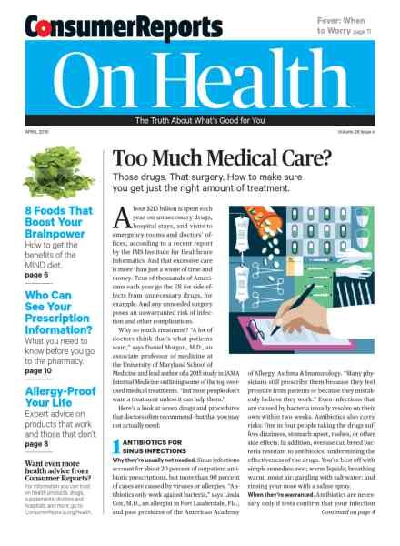 Consumer Reports on Health – April 2016 Cover