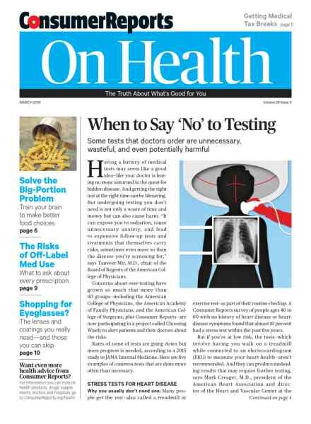 Consumer Reports on Health – March 2016 Cover