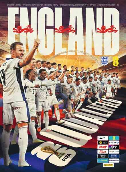 Official England Matchday Programmes – England v Serbia – 13 November 2025 Cover